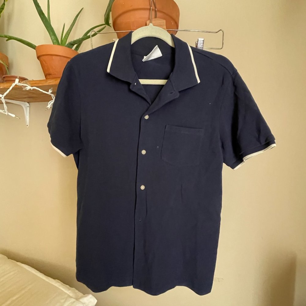 Men's blue nautical polo with white trim - Mango